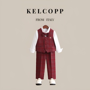 意大利KELCOPP儿童套装男童西装秋装英伦风格子红色西服花童礼服