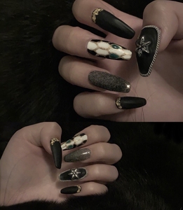 手工美甲成品高级蛇头磨砂黑色克罗心穿戴甲假指甲贴片