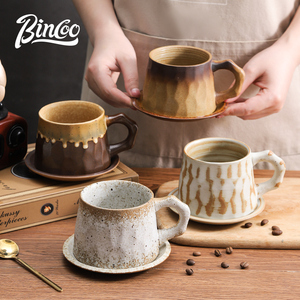 Bincoo粗陶杯碟套装女生高颜值ins风小众设计感日式复古咖啡杯