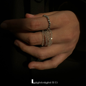 Lightnight夜白原创小众设计天然玛瑙纯银戒指个性指环