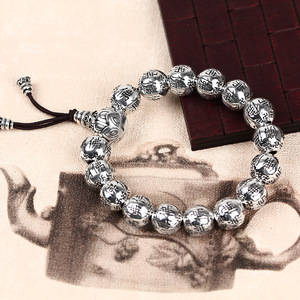 新款925纯银南无阿弥陀佛泰银珠手链 男士手串霸气外露