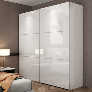 烤漆移门衣柜简约现代白色推拉门整体大衣橱实木卧室家具全屋定制