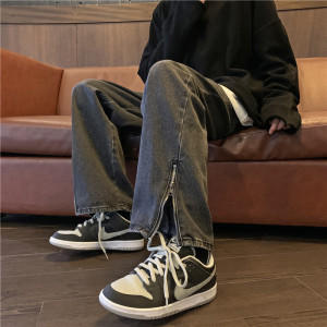 分叉裤子男开衩长腿裤分衩开脚裤开叉卫裤春夏侧边拉链牛仔裤牛杂