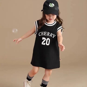 纯棉连衣裙女童背心裙夏季韩国儿童洋气运动风篮球裙宝宝宽松裙子