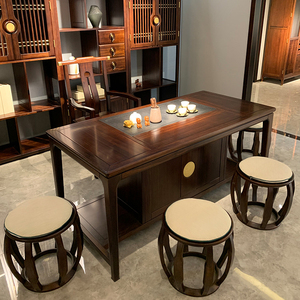 新中式乌金木茶桌功夫茶几黑檀实木禅意家用办公室茶台设计师家具
