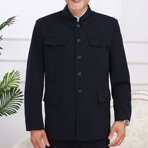 双层暗兜款中山装男中老年男装翻领外套民族服装老式军装老人衣服