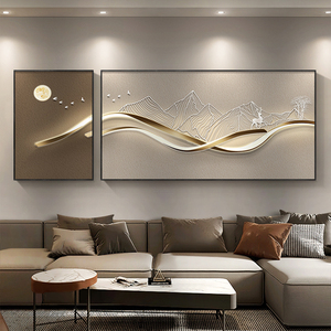 现代简约背有靠山客厅装饰画高档抽象沙发背景墙挂画两联组合壁画