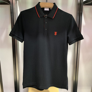 巴宝莉纯色polo衫休闲男装翻领短袖tb标珠地网眼纯色半袖