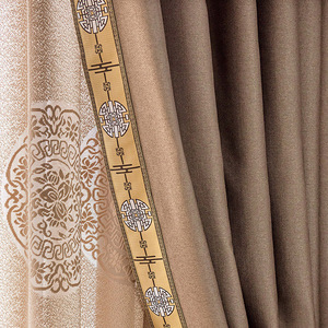 中式窗帘客厅卧室落地飘窗阳台新中式双面加厚棉麻遮光花边款成品