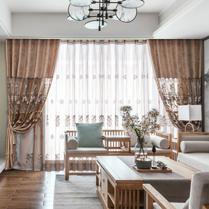 中式窗帘客厅新中式雪尼尔镂空绣花布中国风大气阳台落地成品定制