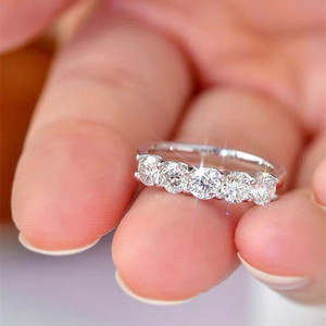 正品5颗30分莫桑石钻戒排钻戒指女半圈排戒纯银镀白金仿钻石指环