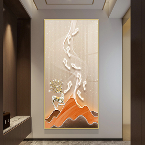 九鱼图玄关装饰画轻奢现代简约壁画入户走廊过道挂画高级感晶瓷画