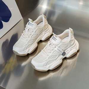 漫步佳人2022年春季老爹鞋小白鞋厚底运动鞋小虎牙网面流休闲老爹