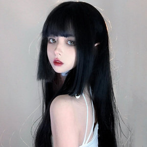公主切假发女长发自然仿真全头套式日系姬发黑长直发lolita假发套