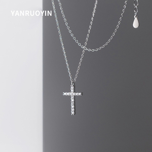 S925纯银项链女韩版个性十字架吊坠气质甜美锁骨链轻奢时尚百搭款