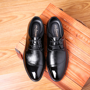 金烈马男鞋夏季英伦商务正装皮鞋鞋带尖头皮鞋男婚鞋软底爆款增高