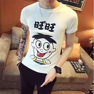旺仔紧身衣旺旺精神小伙抖音同款短袖t恤修身衣服大红色卡通牛奶