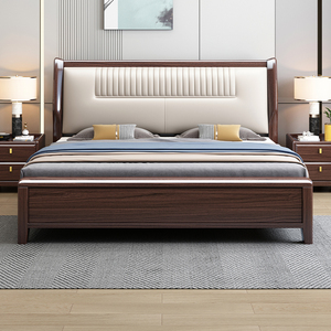 紫金檀木实木床1.8米1.5新中式双人床主卧工厂直销高端软靠包婚床