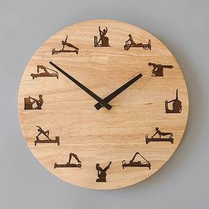 简约实木钟表瑜伽馆教室静音北欧艺术时尚挂钟禅意创意普拉提时钟