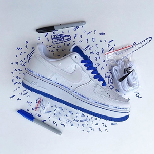 af1空军一号女联名马克笔蓝白涂鸦休闲板鞋时尚旅游运动小白鞋男