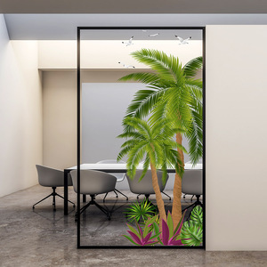 绿色椰子树玻璃贴纸无胶静电装饰酒店贴膜办公楼餐厅商场美化橱窗