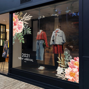 橱窗装饰静电贴画 春暖花开春季上新手绘海报 新年换季女装店陈列
