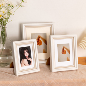 欧式米白色相框摆台6寸7寸8寸洗照片做成相框装裱画框架挂墙横竖