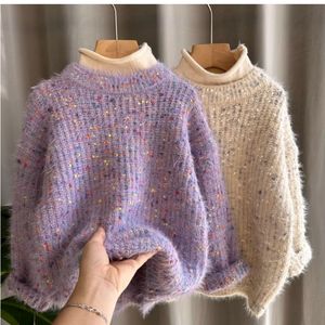 女童假两件毛衣秋冬季新款洋气宝宝半高领打底线衣加厚儿童针织衫