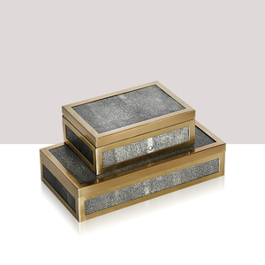 艺品家居装饰盒魔鬼鱼皮革马毛储物收纳盒样板间客厅卧室首饰托盘