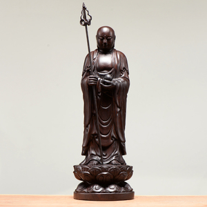 黑檀木雕刻地藏王菩萨佛像站式实木头娑婆西方三圣摆件红木工艺品