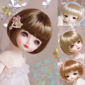bjd娃用仿马海毛假发蘑菇波波头3分巨婴4分6分深棕奶茶棕喵柒bjd