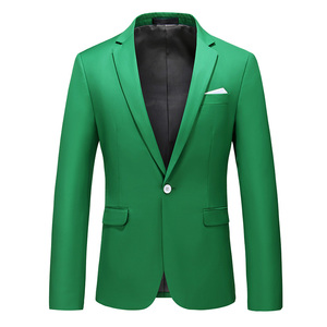 欧洲站男士镂空大码单西外套15个纯色外贸鲜绿色修身西服商务正装