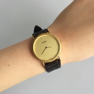 已￥售 vintage 瑞sws士 r*do 雷达 淡金表盘 中古 石英腕表 手表