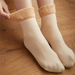 雪地袜女加绒加厚短袜子秋冬季肉色光腿神器露脚踝肤色中筒棉袜潮