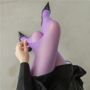 超薄紫色丝袜复古性感纯欲透明连裤袜女夏季糖果色美腿透肉打底袜