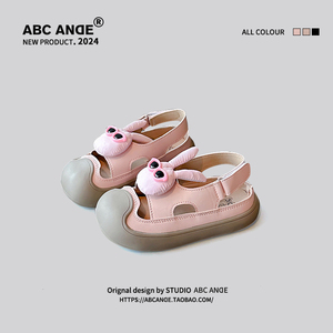 ABC ANDE2024夏季韩国儿童鞋男女童小兔子立体包头凉鞋软底学步鞋