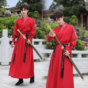 汉唐衣锦红色汉服男夏季古装霸气武侠古风男装学生班服中国风套装