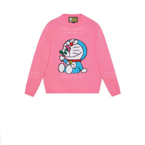 国现gucci古奇 女士机器猫卡通图案宽松版型 粉色羊毛针织衫 毛衣