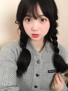 学生jk假发女甜美短双麻花辫仿妆古风中长直发圆脸空气刘海马尾辫