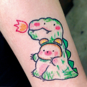 喷火龙彩色可爱卡通纹身贴防水持久潮泫雅风ins风网红儿童纹身贴