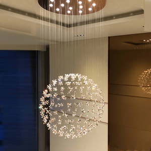 别墅中空水晶吊灯圆球形现代简约服装店餐厅客厅复式楼楼梯吊灯