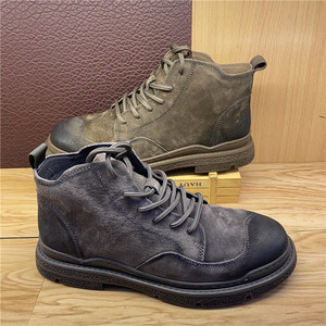 外贸新款战狼鞋男头层牛皮运动休闲徒步鞋真皮厚底欧美马丁鞋捡漏