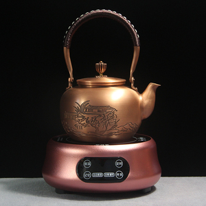 家用铜壶烧水壶茶壶纯铜手工紫铜养生壶复古煮茶器电陶炉铜壶套装