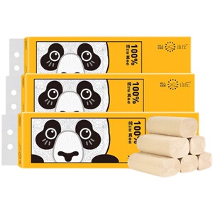 山丘熊猫纸巾竹浆纸餐巾纸压花纸抽熊猫纸家用实惠3提装无芯卷纸