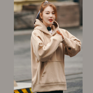 姐姐妹妹的武馆张雨绮同款卫衣韩版简约驼色套头连帽宽松上衣女潮