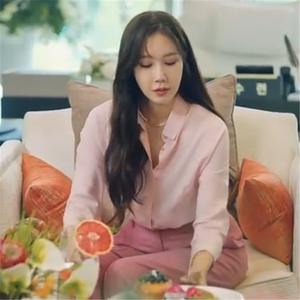 顶楼3李智雅申秀莲同款粉色长袖衬衫韩版休闲气质百搭开衫上衣女