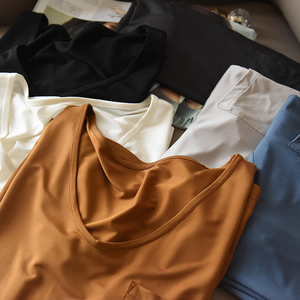 重磅铜氨丝短袖t恤女宽松显瘦v领tee