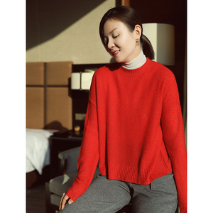 poemtree意大利纯羊绒衫女冬季新款新年红金豆豆薄款毛衣a101228z