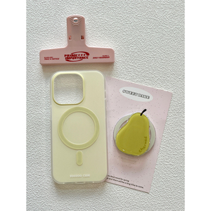 磨砂奶黄色苹果15pro磁吸梨子支架iphone14双层小清新13/12手机壳