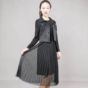 鑫慕芭莎m22a-051伊蕾珂网纱连衣裙大摆两件套春长款牛仔妈妈减龄